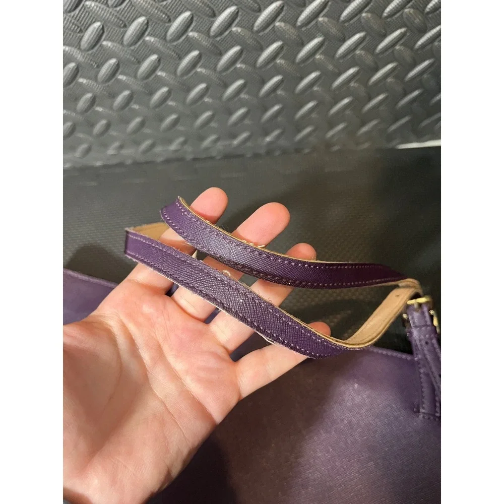 Tory Burch Buckle Tote Womens Large Purple Saffiano Leather Shoulder Bag